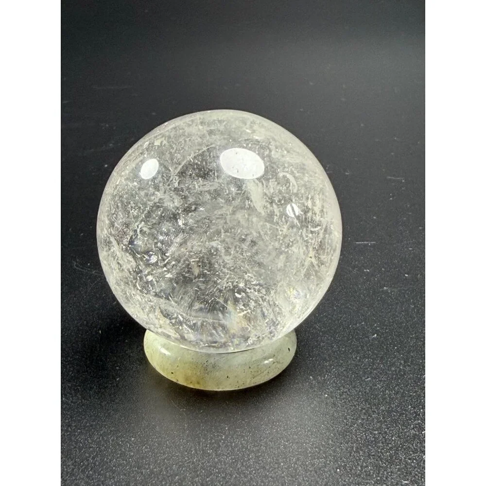 Natural Clear Quartz Sphere with Ring/Stand 38.8mm 2.9oz Healing Crystal Stone